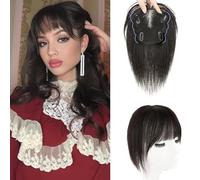 RUNRAYAY 10inch Bangs Clip Clip in Bangs Hair Toppers for Femmes with Bangs, Real Human Hair Clip on Bangs for Women Fack Fack Bangs 360 ° Couverture, noir