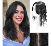RUNRAYAY 12 pouces frange Clip à cheveux, vraie pince à cheveux humaine à 360 ° avec des cheveux de huit caractères pour femmes, avec des clips en fausse frange complète, style noir 1