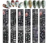 RUNRAYAY 12Pcs Retro Theme Nail Art Stamping Kit with Various Pattern, Flower Snake Butterfly Collection Nail Template Stamp for Thanksgiving Christmas Nail Design DIY Print Manicure Salon