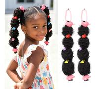 RUNRAYAY 2 Packs 3-en-1 Kid Hair Queue de Cheval Double Afro Puffs Kinky Curly, B, Chignon pour Bébé de 0 à 2 Ans Cheveux Synthétiques Naturels avec Attache à Cheveux