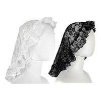 RUNRAYAY 2 pièces conception plissée voiles en dentelle florale couvrant la tête de messe latine mantille voiles catholiques foulard court pour les femmes mariées, A