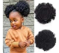 RUNRAYAY 2 Pièces Petite Extension de Queue de Cheval Afro Puff Noire pour Enfants, 3,94 Pouces, Queues de Cheval à Cordon Naturel et Chignon de Cheveux Désordre Coiffure Afro Puff Queue de Cheval pou