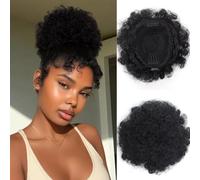 RUNRAYAY 2 Pièces Petite Extension de Queue de Cheval Afro Puff Noire pour Enfants, 7,87 Pouces, Queues de Cheval à Cordon Naturel et Chignon de Cheveux Désordre Coiffure Afro Puff Queue de Cheval pou