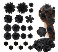 RUNRAYAY 21pcs Clips de cheveux à fleurs noires, Bridal fait à la main artificiel rose foncé floral Barrettes Clips de cheveux pour accessoires de casseurs funéraires diable