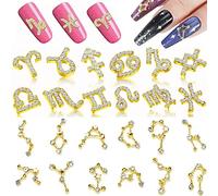 RUNRAYAY 24Pcs 3D Constellations Charms Nail Art avec Rhinestones, Zodiac Nail Studs Diamonds for Nail Art Accessories, Retro Nail Jewelry Decoration for DIY Crafts Nail Decor