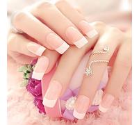 RUNRAYAY 24Pcs Press on Nails Medium, Faux ongles French Tip Coffin, Faux ongles avec Design pour Femmes et Filles.