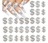 RUNRAYAY 30pcs Bling Alloy Dollar Nail Charms, 3D Nail Charms for Acrylic Nails Decoration with Gems and Rhinestones, Shiny Luxury Design Crystal Nail Jewels