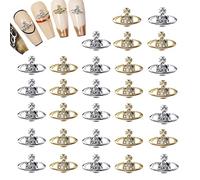 RUNRAYAY 30Pcs Planet Nail Art Charms, Or et Argent 3D Clous à Ongles Élégants Diamants pour Accessoires d'Ongles, Décoration de Bijoux d'Ongles Étoile pour DIY Artisanat Décoration d'Ongles