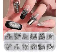 RUNRAYAY 36Pcs Halloween Nail Art Charms, Nail Charms 3D Cross Nail Art Supplies, skull Shape Design Nail Gems Shiny Nail Jewelry Acrylic Nail Accessories with a Box