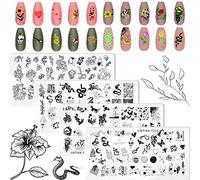 RUNRAYAY 4Pcs Animal Theme Nail Art Plates, Snake Flower Butterfly Nail Image Stamp Templates Stamping Kit DIY Print Manicure Salon Design