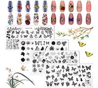 RUNRAYAY 4Pcs Butterfly Nail Art Stamping Plates, Flower Cute Animal Rose Print Manicure Templates for Women and Girls Nail Art Design DIY Print Manicure Salon
