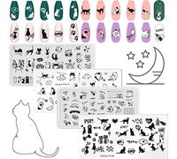 RUNRAYAY 4Pcs Cute Cats Nail Art Stamping Plates, Animals Design Nail Image Stamp Plates Manicure Templates for Women and Girls DIY Printing Tools Nails Stencil.