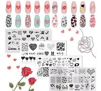 RUNRAYAY 4Pcs Love Series Nail Stamping Plates for Nails Image Valentine's Day Theme, Nail Templates Nail Stencils for Nail Art Stamping Kit Nail Stamp Plates Set Printing Tools for Women Girls Diy