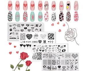 RUNRAYAY 4Pcs Love Series Nail Stamping Plates for Nails Image Valentine's Day Theme, Nail Templates Nail Stencils for Nail Art Stamping Kit Nail Stamp Plates Set Printing Tools for Women Girls Diy