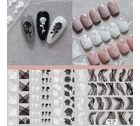 RUNRAYAY 8 feuilles French Nail Art Sticker, Décalcomanies à Ongles Auto-Adhésives Flower Rose pour Fournitures D'Ongles, French Tips Nail Accessoires pour Manucure Tips
