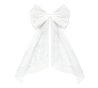 RUNRAYAY Bachelorette Veil for Bride to Be Pearl Bow Hair Veil with Embroidered Script Pearl Tulle Bridal Shower Accessory, B