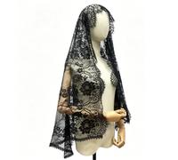 RUNRAYAY Black Rectangular Church Veils for Women, Spanish Floral Lace Chapel Veil Scarf Mantilla Wrap Shawl Mass Head Covering, F