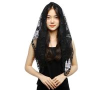 RUNRAYAY Black Veil Lace Mantilla Catholic Church Chapel Veil Head Covering Latin Mass Short, Style 1