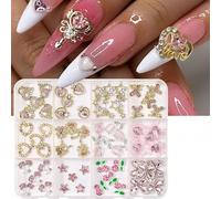 RUNRAYAY Breloques pour ongles 3D, strass, bijoux en métal, décoration d'ongles, 12 grilles, cœur, étoile, diamant, pendentifs vintage, fournitures pour la création d'ongles