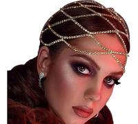 Runrayay Cape de tête en maille de Dhinestone Runrayay, rugissant de la danse du ventre de la danse du ventre Chaîne de la tête des cheveux de la fête de la fête pour femmes