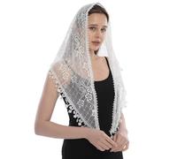 RUNRAYAY Chapel Veils Catholic Mass Mantilla, Virgin and Child Embroidery Lace Triangle Head Coverings Floral Church Veil, Style 2
