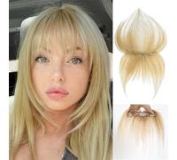 RUNRAYAY Clip en frange, cheveux humains Wispy Bangs Clip dans les extensions de cheveux, blonde Air Bangs Fringe avec des cheveux de frange française pour femmes Curbe Bangs, 613 Style 1