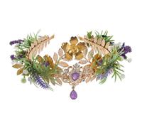 RUNRAYAY Coiffe violette avec pendentif pour sourcils, couronne florale de fée, serre-tête d'elfe des bois, couronne de forêt, diadème elfique pour cosplay de la Renaissance, Noël, mariage, B