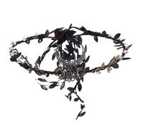 RUNRAYAY Couronne de cristal elfique noire, couronne de lune féerique, coiffe de fleurs, diadème de forêt fait main, bandeau viking, cercle elfique des bois - B