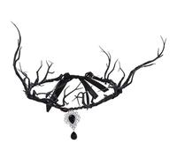 RUNRAYAY Couronne de fleurs elfique faite main, coiffe en bois de cerf noir, diadème de fleurs gothique, diadème elfique des bois pour femme, Renaissance, cosplay, Halloween - D
