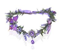 RUNRAYAY Couronne de fleurs elfique violette des bois, diadème de fée papillon fait main, bandeau floral forestier, diadème elfique avec cristal, pour femmes et filles, fête Renaissance - D