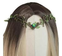RUNRAYAY Couronne de fleurs féerique Renaissance, couronne d'elfe verte en forme de V, diadème de feuilles de forêt fait main pour costume, cosplay d'Halloween, séance photo.