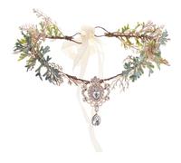 RUNRAYAY Couronne d'elfe des bois verte avec pendentif pour sourcils, couronne de fée, couronne de forêt, serre-tête floral pour femme, costume Renaissance Renaissance, fantaisie, A