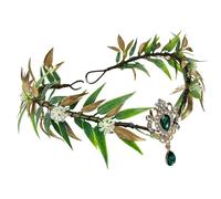 RUNRAYAY Couronne d'elfe des bois verte, coiffe d'elfe féerique des bois, diadème de fleurs, bandeau à feuilles pour femme, Halloween, Renaissance, cosplay, reine, séance photo - H