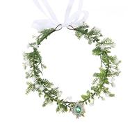 RUNRAYAY Couronne elfique verte des bois avec cristal, diadème elfique des bois, bandeau de fleurs et de feuilles pour femmes, style médiéval, Renaissance, Halloween, cosplay, F
