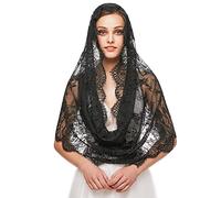 RUNRAYAY Dentelle Mantilla Écharpe Voile pour les Demoiselles d'Honneur de Mariage à Grande Échelle, Noir Inspiration Forme Infinie Église Voile Dentelle Écharpe pour les Femmes
