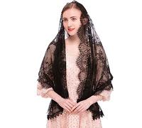 runrayay Écharpe en Dentelle Noire, Foulard de Tête Voile de Chapelle Rectangulaire Spanis Floral Veils Wrap Shawl Mass Head Covering
