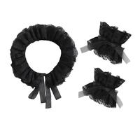 RUNRAYAY Ensemble col et poignets jabot en dentelle victorienne noire, col élisabéthain amovible, accessoire de costume steampunk, pirate colonial, scène, fête