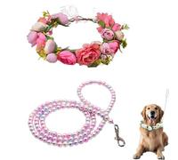 runrayay Ensemble Collier à Fleurs pour Chien, Collier de Mariage et Laisse à Perles, Couronne réglable, Tenue de Mariage, Collier à Fleurs pour Animaux de Compagnie de Moins de 12 kg