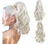 RUNRAYAY Extension queue de cheval, extension queue de cheval à cordon pour femme, 35 cm, ondulées, dégradées, synthétiques, à clipser, blond froid