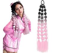 RUNRAYAY Extensions de Cheveux Colorées Légères de 60 cm pour Enfants, Queue de Cheveux Boule à Bande Élastique, Accessoires pour Journée Cheveux Fous, Fêtes et Rave Filles - Rose et Noir