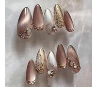 RUNRAYAY Faux ongles à coller en amande, french manucure, motif œil de chat, ongles à coller, ongles acryliques moyens, brillants, couverture complète, 24 pièces