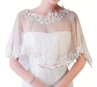 RUNRAYAY Flower Shawl Wrap Shrug Wedding White Polyester Cape Elegant Tulle Sheer Bridal Scarf Capelets Formal Dress Cover Up Evening for Brides Women, C