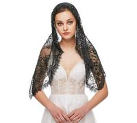 runrayay L'église catholique Mantilla voile de dentelle, longue messe chrétienne rétro-latine couvrant la tête d'une église espagnole voile pour les femmes, noir