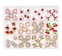 RUNRAYAY Lot de 12 breloques pour ongles, breloques en alliage, strass, cœur et planète 3D, strass, cerise, bijoux brillants pour ongles