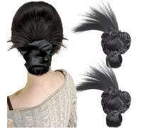 RUNRAYAY Lot de 2 Postiches Chignons à Plumes à Clip avec Bandeaux, Chignon Désordonné à Pince à Crampons, Postiche Queue de Cheveux Courte pour Femmes - Noir
