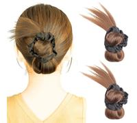 RUNRAYAY Lot de 2 Postiches Chignons à Plumes à Clip avec Bandeaux, Chignon Désordonné à Pince à Crampons, Postiche Queue de Cheveux Courte pour Femmes - Brun Clair