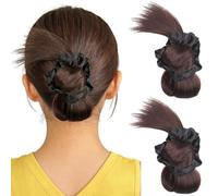RUNRAYAY Lot de 2 Postiches Chignons à Plumes à Clip avec Bandeaux, Chignon Désordonné à Pince à Crampons, Postiche Queue de Cheveux Courte pour Femmes - Brun Foncé Sombre