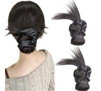 RUNRAYAY Lot de 2 Postiches Chignons à Plumes à Clip avec Bandeaux, Chignon Désordonné à Pince à Crampons, Postiche Queue de Cheveux Courte pour Femmes - Brun Foncé