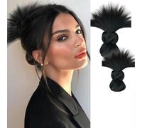RUNRAYAY Lot de 2 Postiches Chignons à Plumes à Clip, Chignon Désordonné à Pince à Crampons, Postiche Queue de Cheveux Courte pour Femmes - Noir