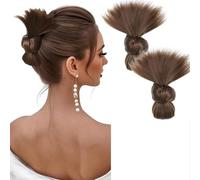 RUNRAYAY Lot de 2 Postiches Chignons à Plumes à Clip, Chignon Désordonné à Pince à Crampons, Postiche Queue de Cheveux Courte pour Femmes - Brun Clair